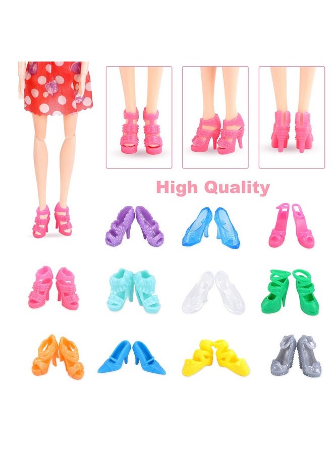 JANYUN 50 Pairs Doll Shoes Various Styles Replacement High Heel Boot Bulk for 12