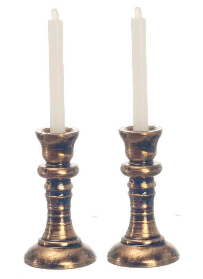 International Miniatures Dollhouse Miniature Set of Copper Candlesticks with Candles