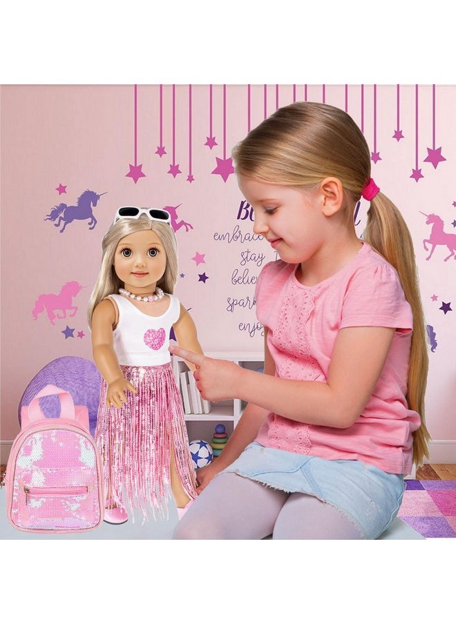 ebuddy 18 Inch Doll Clothes and Accessories-Fashion Fringe Dress with Travel Suitcase Backpack Manicure Playset Including Tassel Dress Set, Suitcase, Backpack, Glasses, Shoes, Nail kit(No Doll)