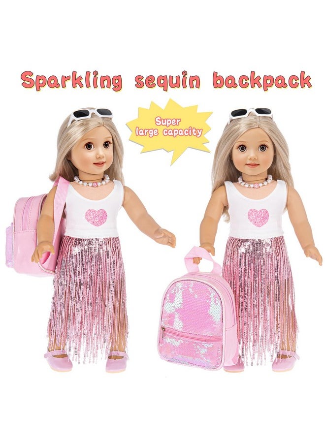 ebuddy 18 Inch Doll Clothes and Accessories-Fashion Fringe Dress with Travel Suitcase Backpack Manicure Playset Including Tassel Dress Set, Suitcase, Backpack, Glasses, Shoes, Nail kit(No Doll)