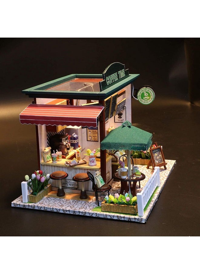 Flever Dollhouse Miniature DIY House Kit Creative Room with Furniture for Romantic Valentine's Gift (Time Cafe)