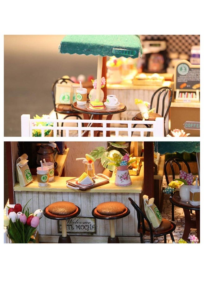 Flever Dollhouse Miniature DIY House Kit Creative Room with Furniture for Romantic Valentine's Gift (Time Cafe)
