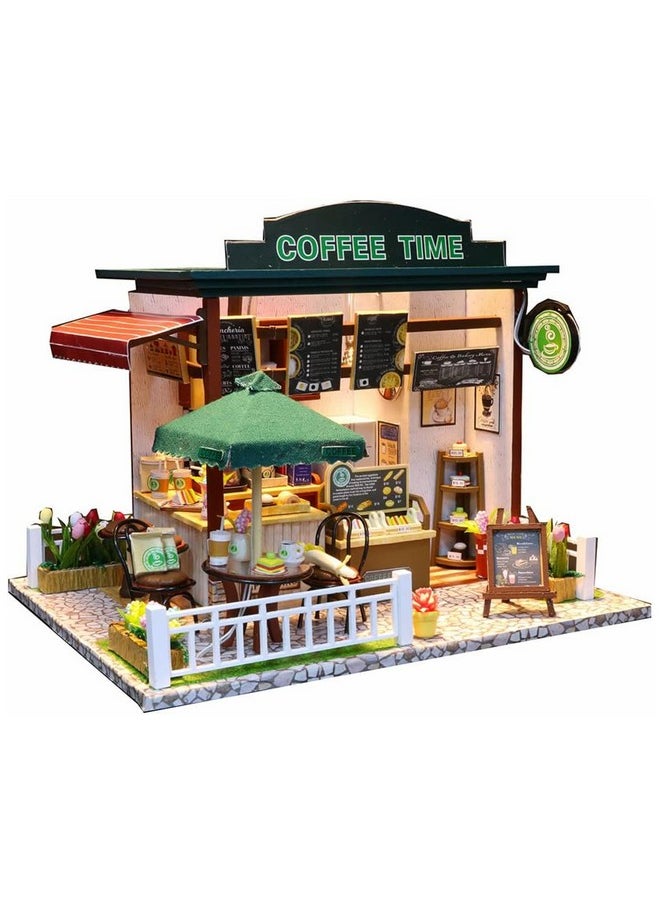 Flever Dollhouse Miniature DIY House Kit Creative Room with Furniture for Romantic Valentine's Gift (Time Cafe)