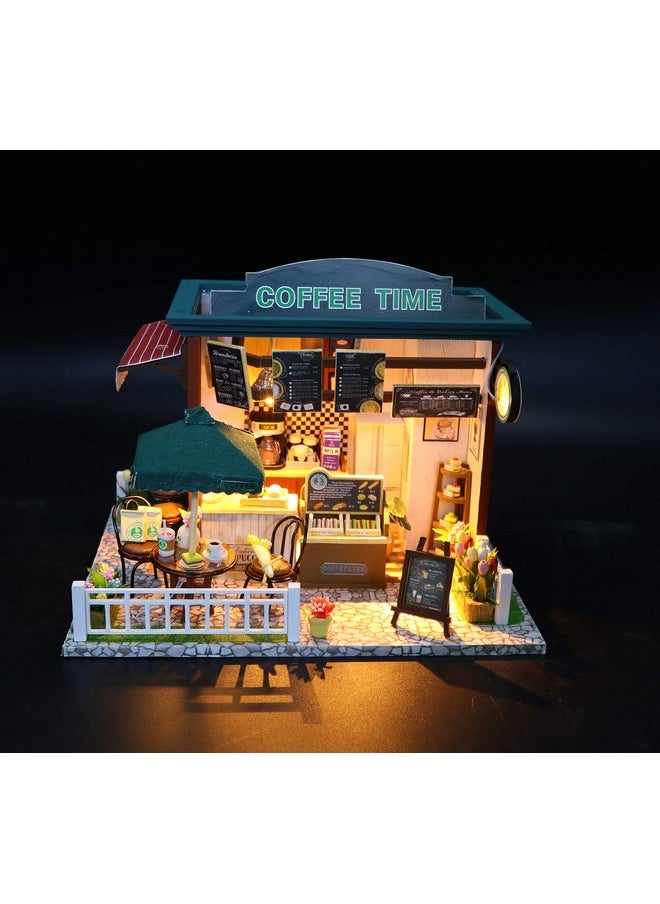 Flever Dollhouse Miniature DIY House Kit Creative Room with Furniture for Romantic Valentine's Gift (Time Cafe)