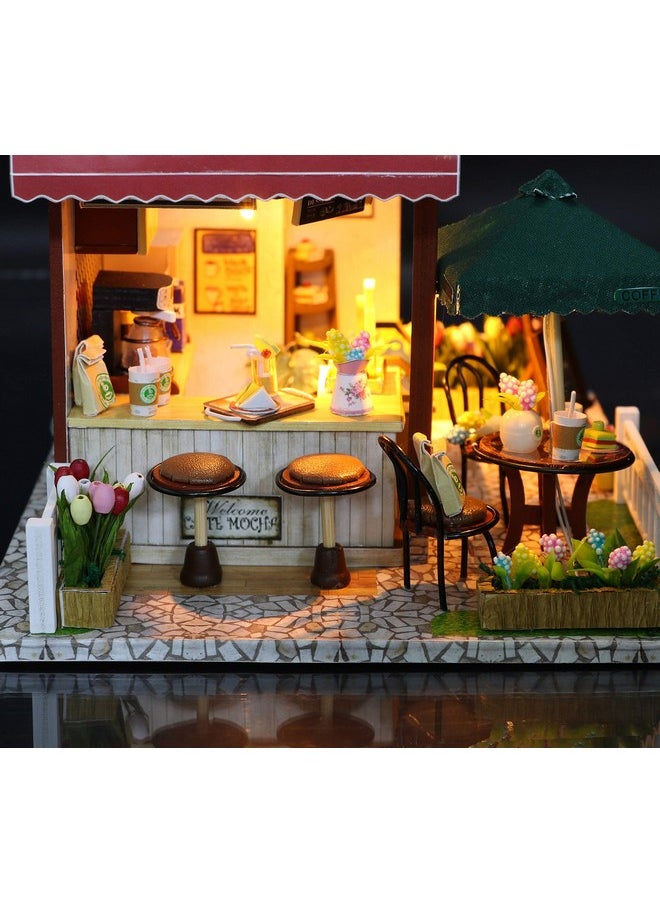 Flever Dollhouse Miniature DIY House Kit Creative Room with Furniture for Romantic Valentine's Gift (Time Cafe)