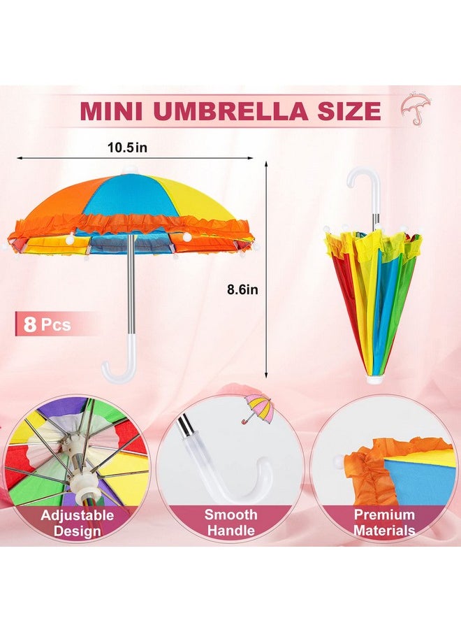 FFNIU 8Pcs Mini Umbrellas for Doll, Doll Umbrella, Mini Umbrella for Decroation, Miniature Toy Umbrella, Mini Toy Umbrella for Kids, Festival Present, Party Decroation, Photograph