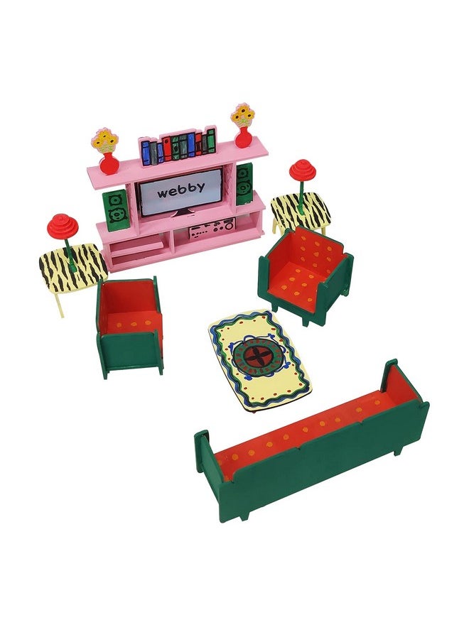 Webby DIY Paint Your Pre-Assembled Living Room Furniture Wooden Dollhouse Kit for Kids