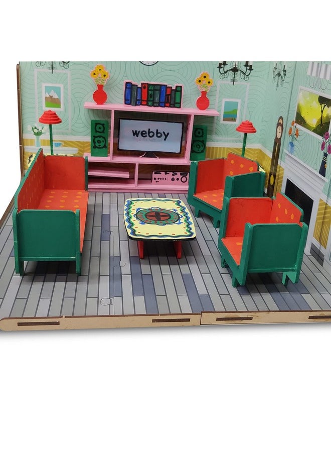 Webby DIY Paint Your Pre-Assembled Living Room Furniture Wooden Dollhouse Kit for Kids