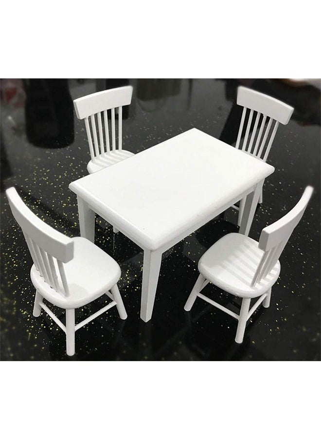 SXFSE Dollhouse Decoration Accessories, 1:12 Dollhouse Miniature Furniture Wooden White Dining Table Chair Model Set