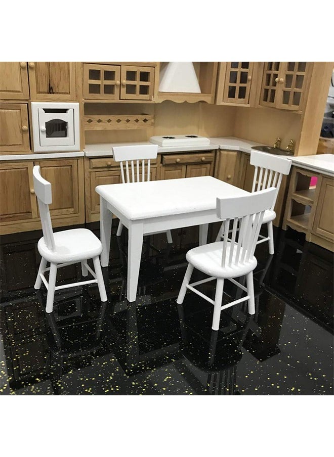 SXFSE Dollhouse Decoration Accessories, 1:12 Dollhouse Miniature Furniture Wooden White Dining Table Chair Model Set