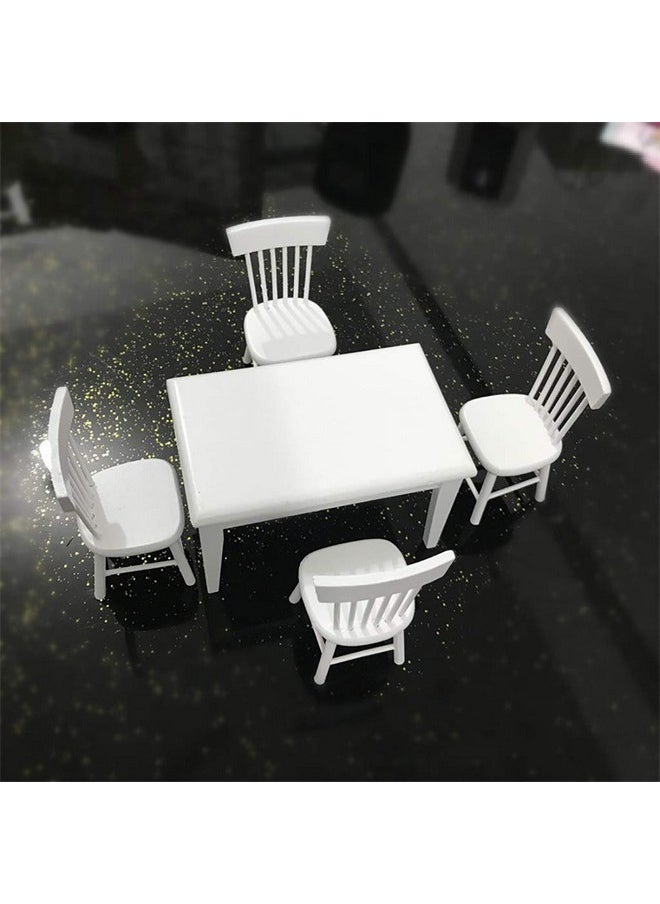 SXFSE Dollhouse Decoration Accessories, 1:12 Dollhouse Miniature Furniture Wooden White Dining Table Chair Model Set