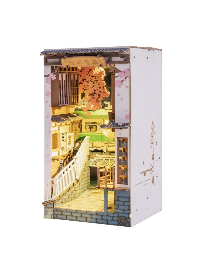 Rowood Book Nook Kit, Bookshelf Insert Decor Alley 3D Wooden Puzzle, DIY Bookend Building Set Model Kit with LED Light -Sakura Tram