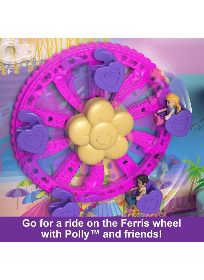 Polly Pocket Pollyville Playset, Resort Rollaway Suitcase, Large Travel Toy with 4 Dolls, Car, 25+ Accessories & Storage