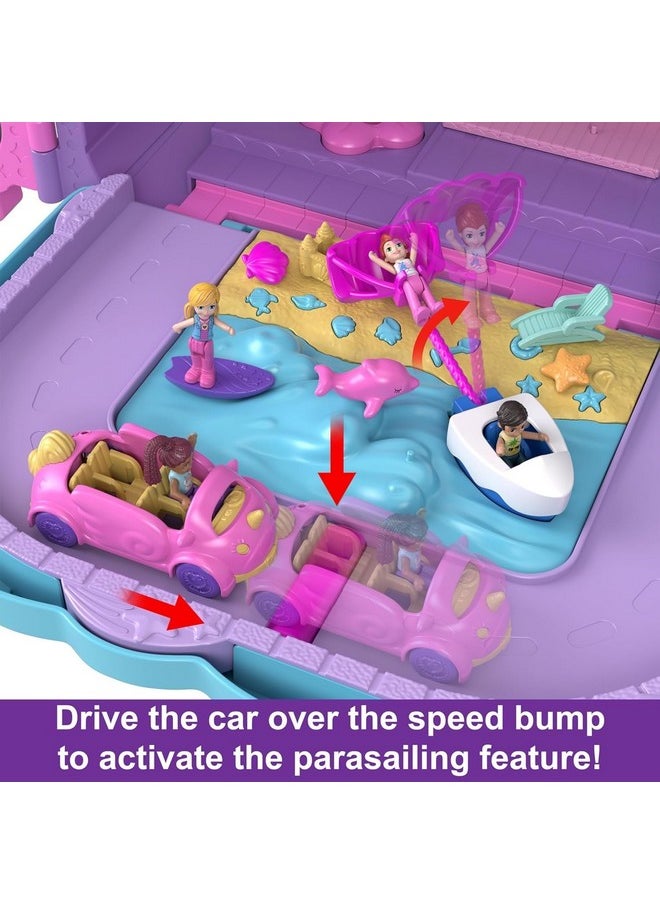 Polly Pocket Pollyville Playset, Resort Rollaway Suitcase, Large Travel Toy with 4 Dolls, Car, 25+ Accessories & Storage
