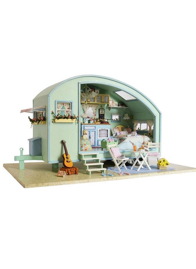 MAGQOO Wooden Dollhouse Miniature with Furniture DIY Dollhouse Kit DIY House Kit Tiny House Kit with Voice Control and Music Movement 1:18 Scale Creative Room Idea(Time Travel)