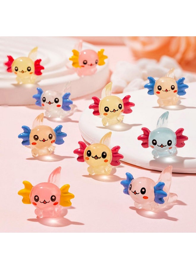 FFNIU 64Pcs Luminous Mini Resin Axolotl, Miniature Axolotl Figurines, Glow in The Dark Tiny Axolotl Ornament for Garden Landscape Aquarium Dollhouse Birthday Party Room Crafts Decor