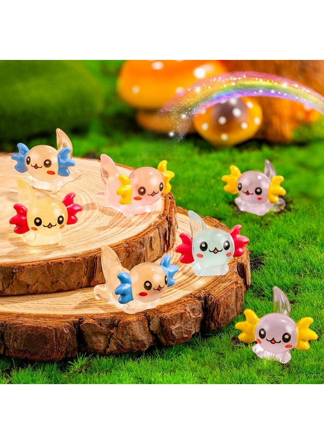 FFNIU 64Pcs Luminous Mini Resin Axolotl, Miniature Axolotl Figurines, Glow in The Dark Tiny Axolotl Ornament for Garden Landscape Aquarium Dollhouse Birthday Party Room Crafts Decor