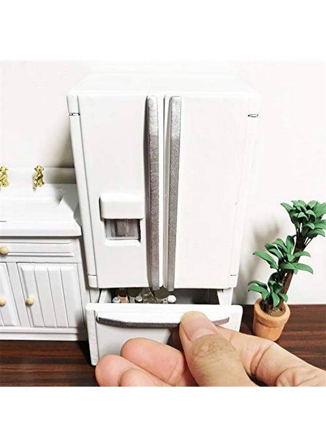 SXFSE Dollhouse Decoration Accessories, 1:12 Dollhouse Miniature Furniture Simulation Fridge Refrigerator Kitchen Prop Decor for Baby Kids Play Pretend Toy (White)
