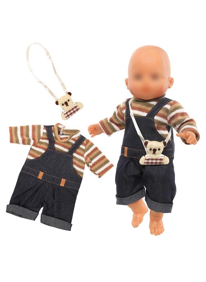 Miunana 13-16 Inch Baby Doll Dress with Bear Backpack Fit for 35-45 CM Baby Doll One-Piece Dress Baby Doll Bear Jumpsuit