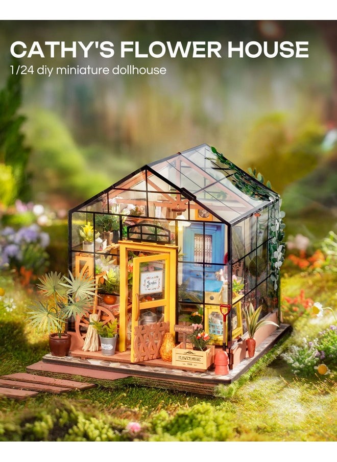 Rolife DIY Miniature House Kit-Mini Diorama 1/18 Greenhouse Model Building Kit with LED, Crafts for Adults Hobby Christmas Birthday Gift for Boys Girls Mom Home Decor (Cathy's Flower House)