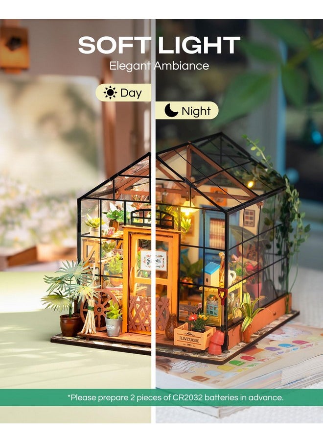 Rolife DIY Miniature House Kit-Mini Diorama 1/18 Greenhouse Model Building Kit with LED, Crafts for Adults Hobby Christmas Birthday Gift for Boys Girls Mom Home Decor (Cathy's Flower House)