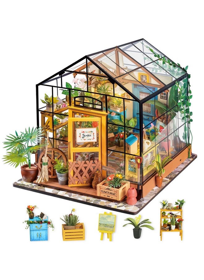 Rolife DIY Miniature House Kit-Mini Diorama 1/18 Greenhouse Model Building Kit with LED, Crafts for Adults Hobby Christmas Birthday Gift for Boys Girls Mom Home Decor (Cathy's Flower House)