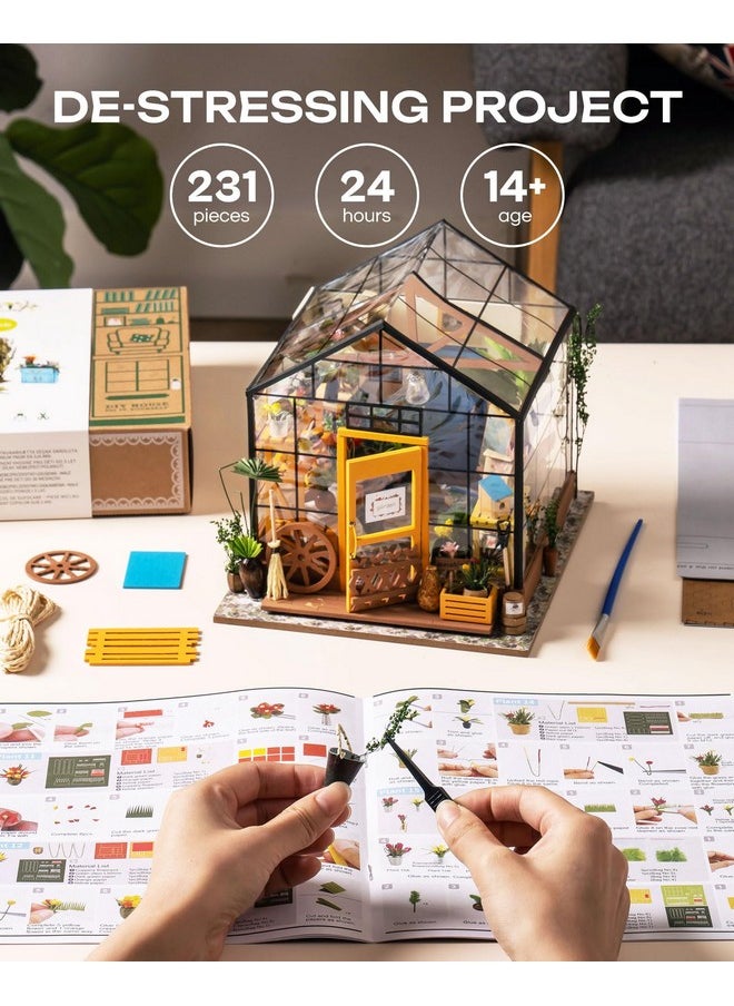 Rolife DIY Miniature House Kit-Mini Diorama 1/18 Greenhouse Model Building Kit with LED, Crafts for Adults Hobby Christmas Birthday Gift for Boys Girls Mom Home Decor (Cathy's Flower House)