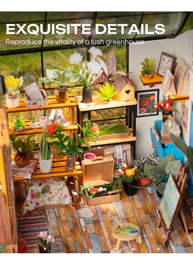 Rolife DIY Miniature House Kit-Mini Diorama 1/18 Greenhouse Model Building Kit with LED, Crafts for Adults Hobby Christmas Birthday Gift for Boys Girls Mom Home Decor (Cathy's Flower House)