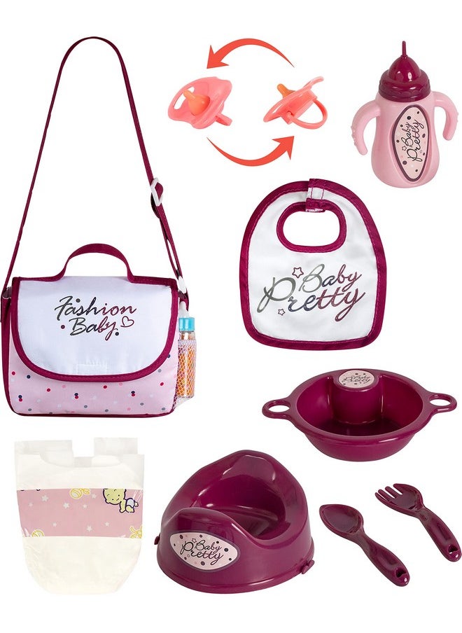 Fash N Kolor - Complete Baby Doll Changing Travel Diaper Bag with Baby Doll Accessories Set -Including 2 Magic Bottles, Pacifier, Pamper and lot more Accessories for your Baby Doll Bag
