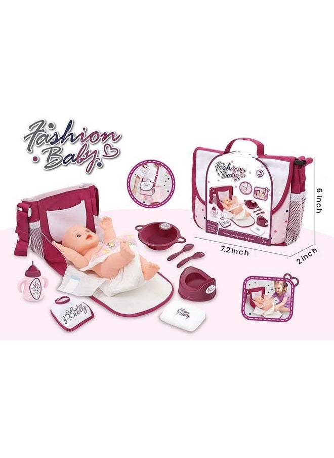 Fash N Kolor - Complete Baby Doll Changing Travel Diaper Bag with Baby Doll Accessories Set -Including 2 Magic Bottles, Pacifier, Pamper and lot more Accessories for your Baby Doll Bag