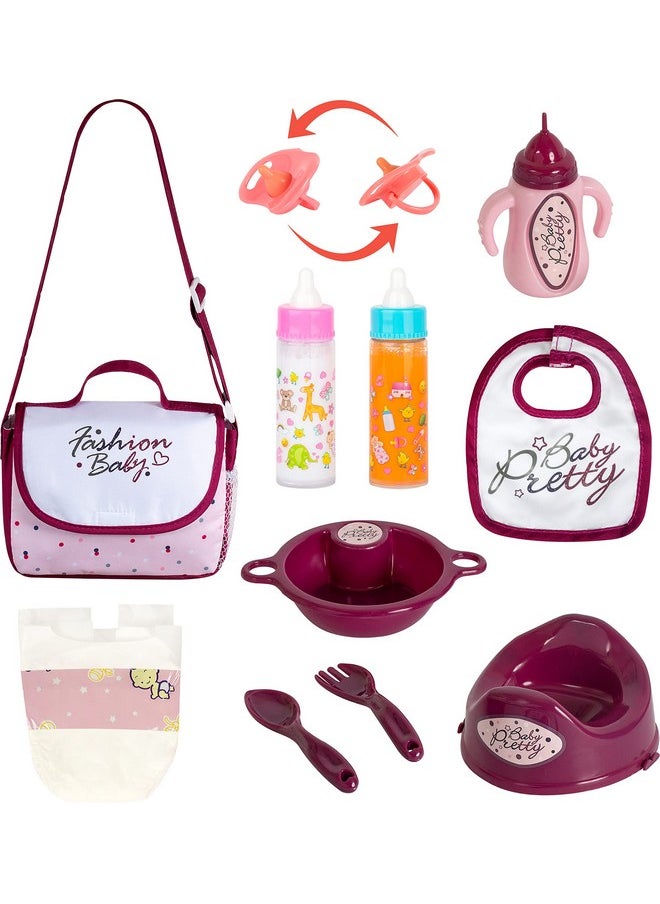 Fash N Kolor - Complete Baby Doll Changing Travel Diaper Bag with Baby Doll Accessories Set -Including 2 Magic Bottles, Pacifier, Pamper and lot more Accessories for your Baby Doll Bag