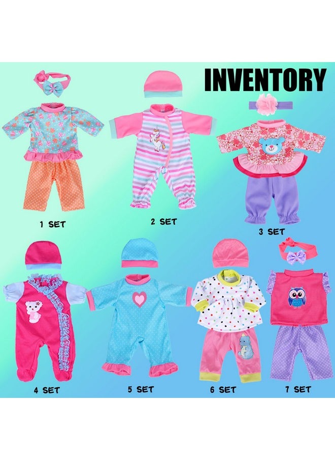Doll Clothes 7 Sets Doll Playtime Outfits Clothes Hat Headband Fits for 10 Inch Baby Dolls 12 Inch New Born Baby/Alive Baby Dolls 14 inch Dolls (No Doll)