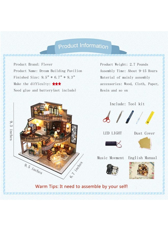 Flever Dollhouse Miniature DIY House Kit Creative Room with Furniture for Romantic Artwork Gift (Dream Building Pavilion)