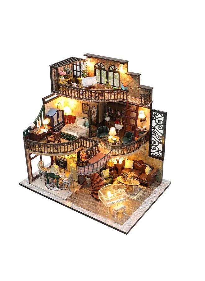 Flever Dollhouse Miniature DIY House Kit Creative Room with Furniture for Romantic Artwork Gift (Dream Building Pavilion)