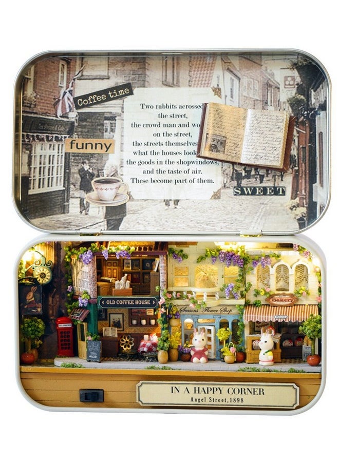 Flever Dollhouse Miniature DIY House Kit Creative Room with Furniture and Cover for Romantic Valentine's Gift(Happy Corner)