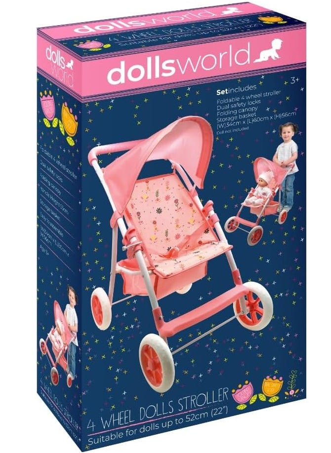Dolls World Deluxe 4-Wheel Folding Stroller | Fits Dolls Up to 22