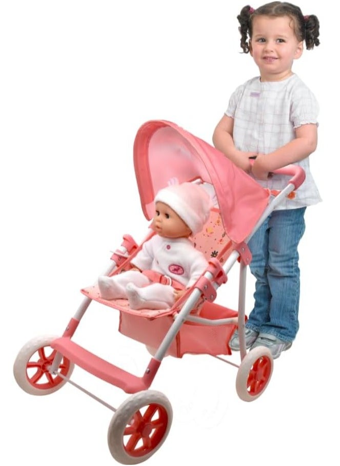 Dolls World Deluxe 4-Wheel Folding Stroller | Fits Dolls Up to 22