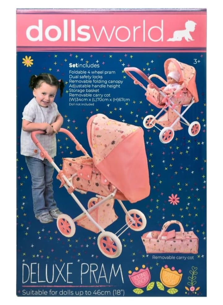 Dolls World Deluxe Folding Pram for Dolls Up to 18
