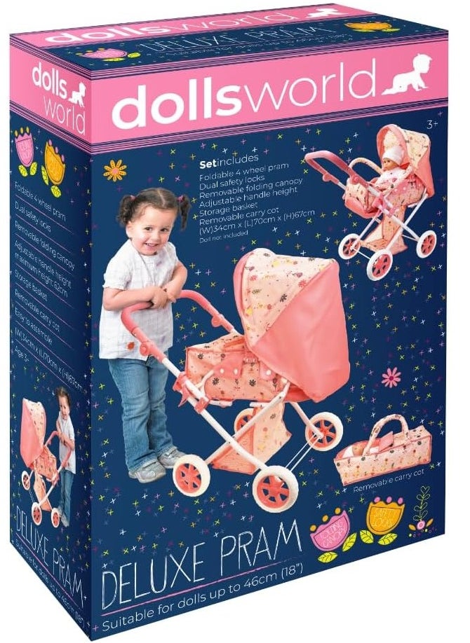 Dolls World Deluxe Folding Pram for Dolls Up to 18