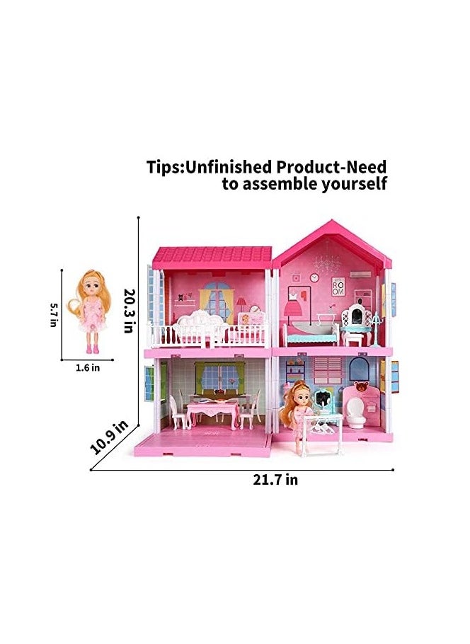 DIY Dollhouse Dreamhouse Building Toy with Furniture, Pets & Dolls – 11 Rooms Playhouse, Movable Slides – Perfect Gift for Boys & Girls
