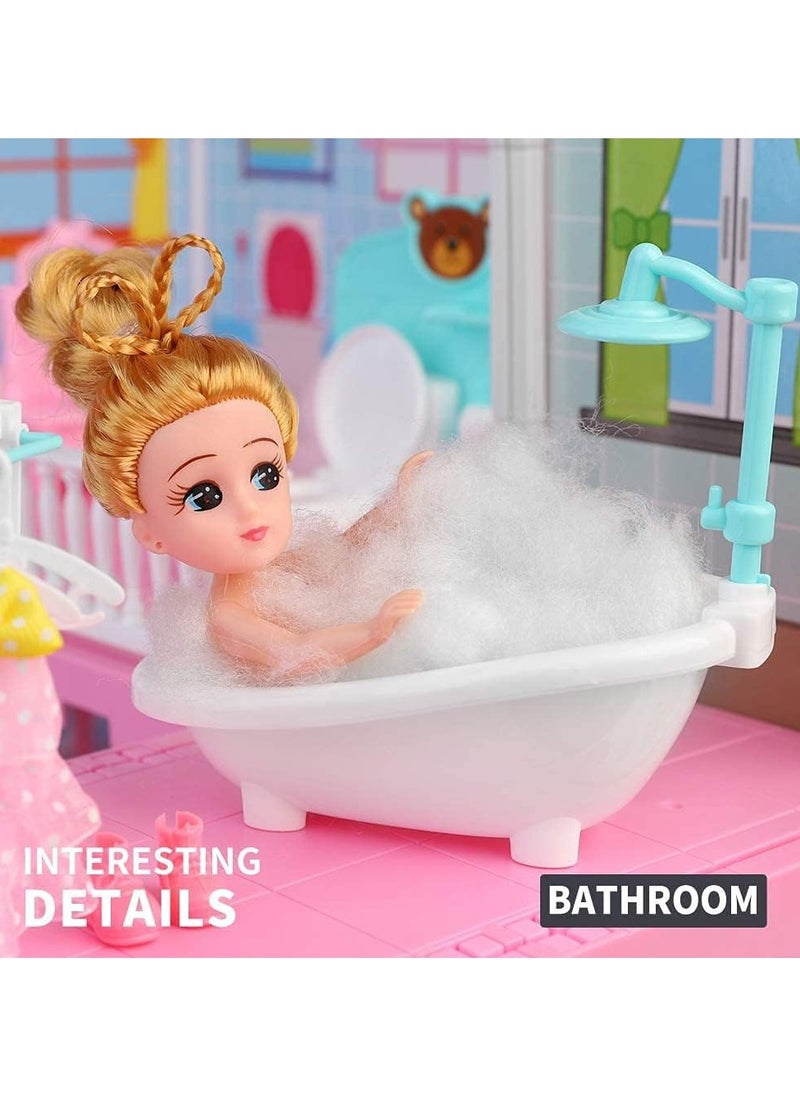 DIY Dollhouse Dreamhouse Building Toy with Furniture, Pets & Dolls – 11 Rooms Playhouse, Movable Slides – Perfect Gift for Boys & Girls