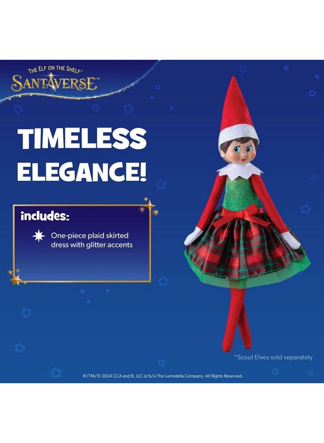 The Elf on the Shelf Claus Couture Gifts and Glamour Party Dress for Your Scout Elf - Includes Timeless Red and Green Plaid Party Dress with Sparkly Green Bodice