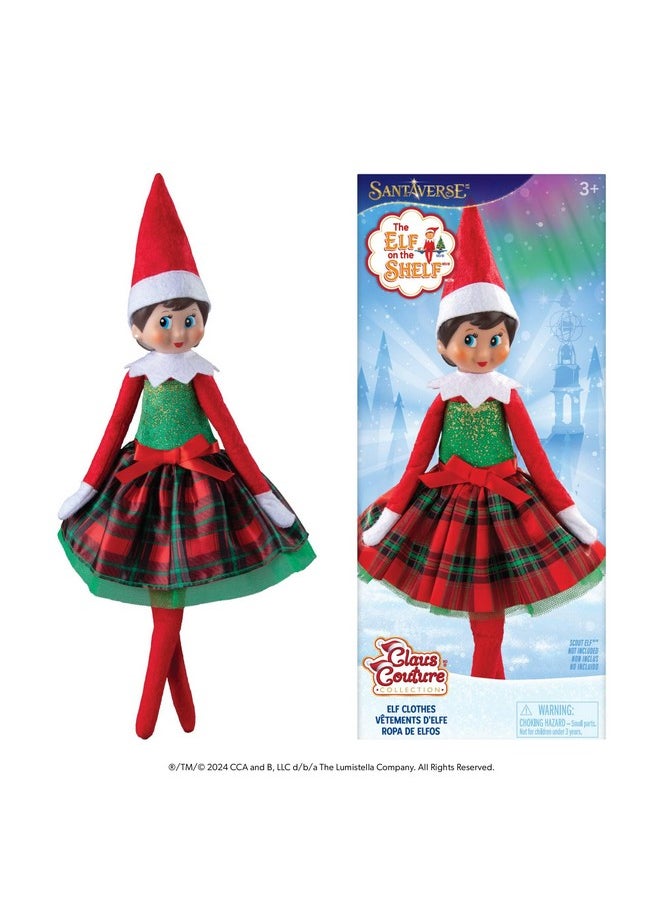The Elf on the Shelf Claus Couture Gifts and Glamour Party Dress for Your Scout Elf - Includes Timeless Red and Green Plaid Party Dress with Sparkly Green Bodice