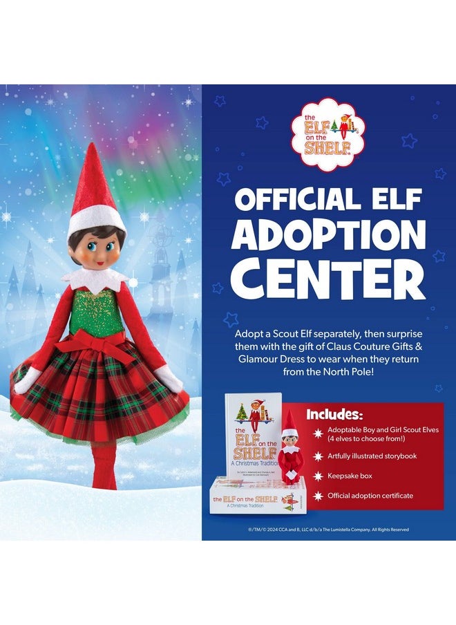 The Elf on the Shelf Claus Couture Gifts and Glamour Party Dress for Your Scout Elf - Includes Timeless Red and Green Plaid Party Dress with Sparkly Green Bodice