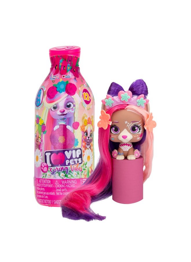 VIP Pets - Spring Vibes Series - Includes 1 VIP Pets Doll, 9 Surprises, 6 Accessories for Hair Styling | Girls & Kids Age 3+
