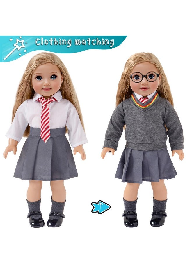 Magic School Uniform Inspired Halloween Costume Doll Clothes Clothing Outfits Accessories Set 10 Pcs for 18 inch Girl Dolls