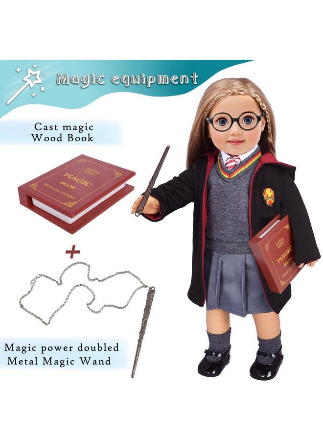 Magic School Uniform Inspired Halloween Costume Doll Clothes Clothing Outfits Accessories Set 10 Pcs for 18 inch Girl Dolls
