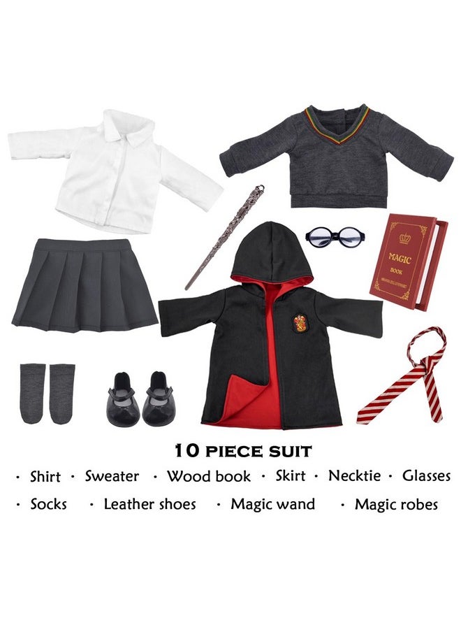 Magic School Uniform Inspired Halloween Costume Doll Clothes Clothing Outfits Accessories Set 10 Pcs for 18 inch Girl Dolls