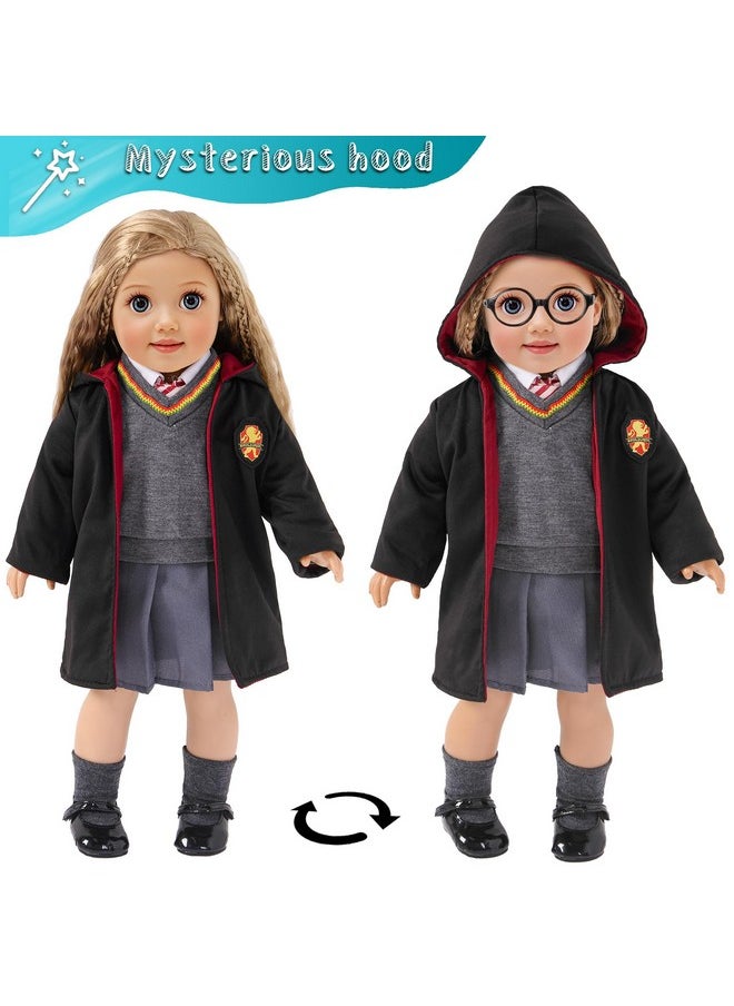 Magic School Uniform Inspired Halloween Costume Doll Clothes Clothing Outfits Accessories Set 10 Pcs for 18 inch Girl Dolls