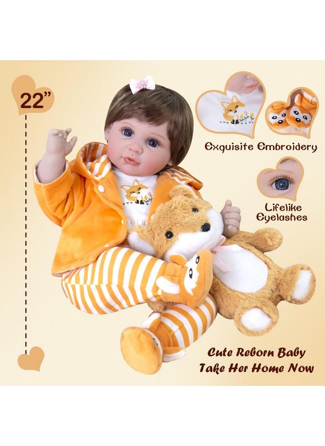 Aori Lifelike Baby Dolls Real Life Baby Doll 22 inch Realistic Reborn Baby Girl with Soft Body,Coming with Feeding Accessories for Girls
